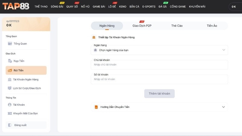 Cách rút tiền TAP88 nhanh chóng và bảo mật giao dịch